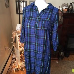 Faded Glory Long Blue Plaid Shirt Dress Midi